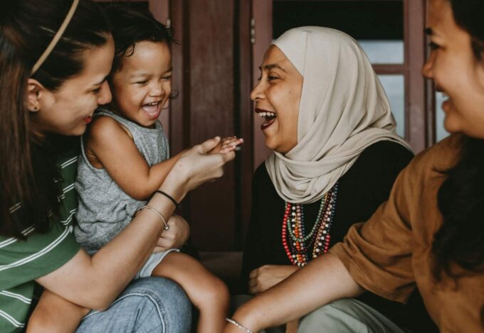 Family laughing together